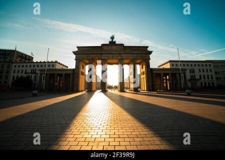 Low angle view of Brandenburg Gate against sky, Berlin Stock Photo