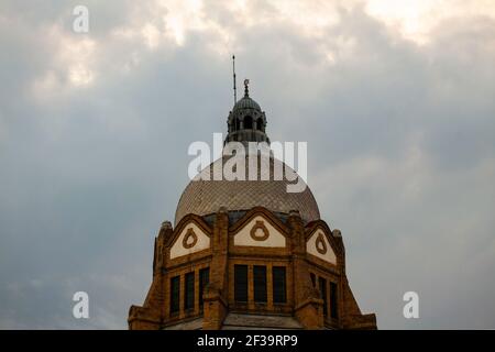 Low angle view of Dome of Synagogue against cloudy sky Stock Photo