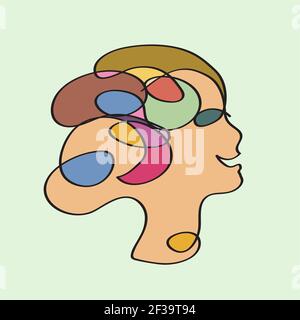 Vector continuous line. Abstract portrait of a woman Stock Vector