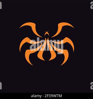 Vector logo abstract Spider, orange on black Stock Vector