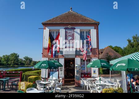 Benouville (Normandy, north-western France): the “Cafe Gondree” coffehouse near the Pegasus Bridge, over the Caen Canal, is said by some to be the fir Stock Photo