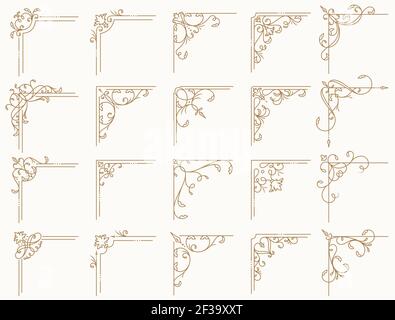 Vintage corner frames. Isolated decorative borders. Flourish vector designs for greeting card, restaurant menu, certificate, wedding invitation etc. Stock Vector