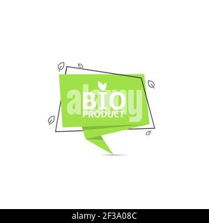 Bio product green sticker. Ecological product banner, Promo banner design template. Vector illustration Stock Vector