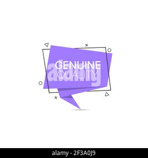 Genuine quality trendy paper label. Promo banner design template. Vector illustration Stock Vector