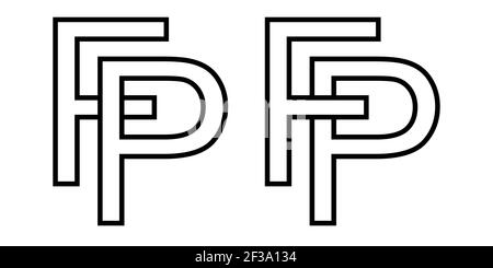 Logo sign fp pf icon sign interlaced letters p, F vector logo pf, fp first capital letters pattern alphabet p f Stock Vector