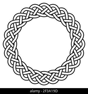 braided knitted guilloche rosette frame vector circular celtic scandinavian knotty pattern Stock Vector