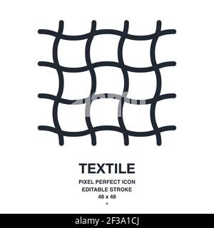 Fabric and textile editable stroke outline vector icon. Pixel perfect. 48 x 48. Stock Vector