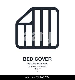 Bed cover, duvet or blanket editable stroke outline icon isolated on white background vector illustration. Pixel perfect. 48 x 48. Stock Vector