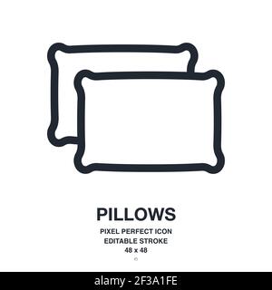 Sleeping pillows set editable stroke outline icon isolated on white background vector illustration. Pixel perfect. 48 x 48. Stock Vector