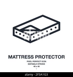 Mattress protector or cover editable stroke outline icon isolated on white background vector illustration. Pixel perfect. 48 x 48. Stock Vector