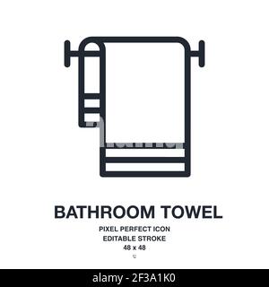 Bathroom towel or dishcloth editable stroke outline vector icon isolated on white background. Pixel perfect. 48 x 48. Stock Vector