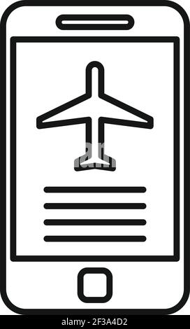 Phone plane ticket icon, outline style Stock Vector