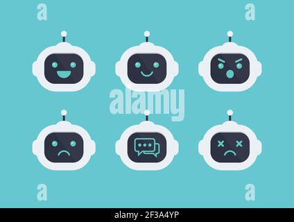 Robot head avatar emotion set. Future machine robot. Flat style design. Vector illustration Stock Vector