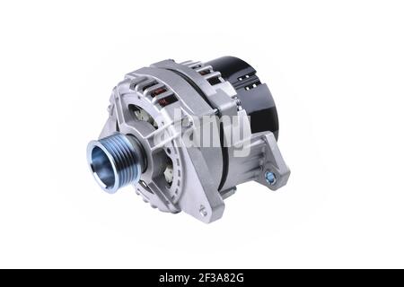 car generator, car electrical network element on white background, close-up selective focus Stock Photo