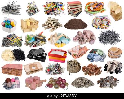 Small heaps  and piles of various inedible objects and things set. Isolated on white Stock Photo