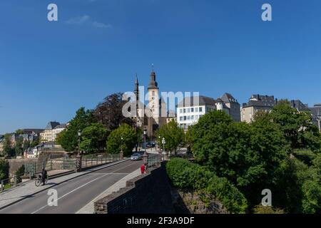 Luxembourg: overview of the upper city, near the gardens of the “Casemates du Bock” bunkers in Luxembourg City