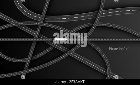 Top view of road and highway junction, intersections and overpasses in vector illustration. Stock Vector