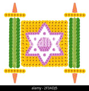 The holy Jewish Torah scroll is made of folowers and leaves. Isolated handmade photo collage Stock Photo