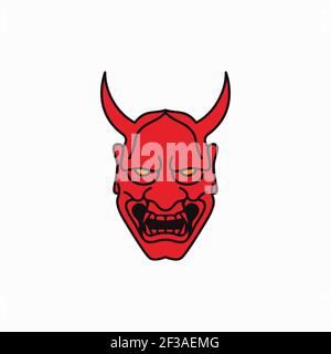 Japanese Demon Oni Mask Logo Design Stock Vector