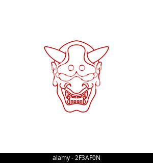 Japanese Demon Oni Mask Logo Design Stock Vector