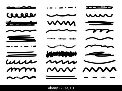 Sketch line. Scribble doodle brush set. Hand drawn black vector lines. Grunge marker set Stock Vector
