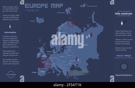 Europe map, individual states, infographics blue flat design vector Stock Vector