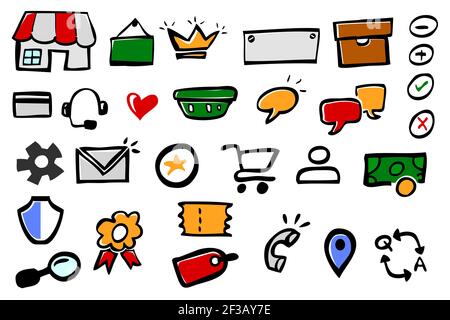 Vector Colorful Hand Draw Sketch Doodle Icon for Market Place Stock Vector