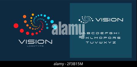 Laser vision correction, clinic logo concept. Abstract dots logo. Medical technology of eye health, vision restoration. Symbol of glasses Stock Vector