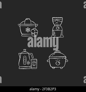 Electric appliances chalk white icons set on black background Stock Vector