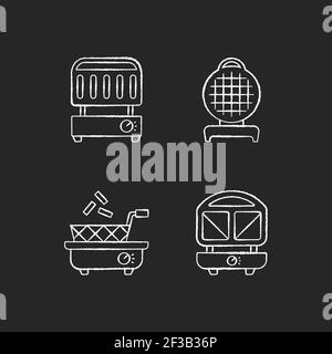 Kitchen appliances chalk white icons set on black background Stock Vector