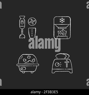 Home electric appliances chalk white icons set on black background Stock Vector
