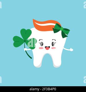 St Patrick cute tooth dental girl icon isolated. Stock Vector