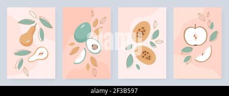 Summer fruit set, cute half and whole fruit, social media stories design template Stock Vector