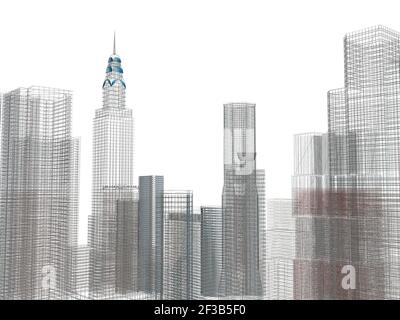 Abstract wireframe of city with skyscrapers. 3D. Vector illustration. Stock Vector
