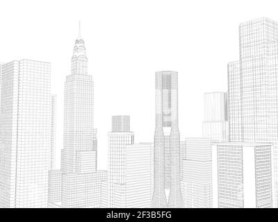 Outline of the city with skyscrapers from black lines isolated on a ...