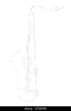 Detailed saxophone silhouette isolated on white background. Side view ...