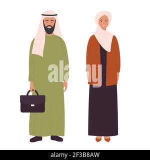 Muslim adult family or couple people, arabian young husband and wife standing together Stock Vector