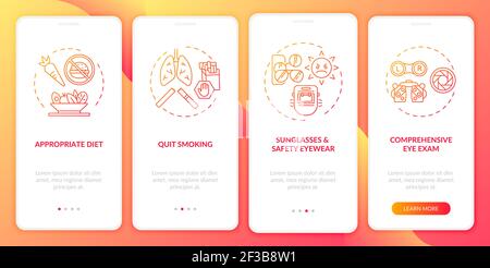 Eye health tips onboarding mobile app page screen with concepts Stock Vector