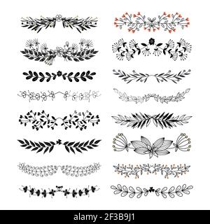 Floral borders and dividers vector isolated on white background Stock Vector