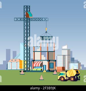 House construction. Urban landscape with buildings construction city vector background Stock Vector