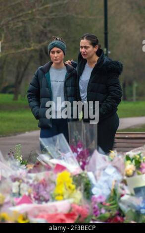 London, UK. 16th Mar, 2021. Tributes to Sarah Everard at Clapham Common bandstand. Credit: JOHNNY ARMSTEAD/Alamy Live News