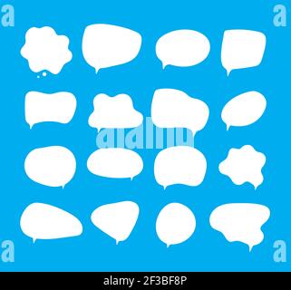 White bubbles talk. Speech bubbles different shapes on blue background comment clouds shouting voice vector pictures Stock Vector