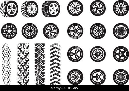 Tire texture. Car wheel rubber tires picture silhouettes vector template Stock Vector