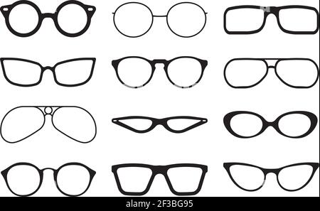 Glasses silhouette. Fashioned stylish accessories protecting summer sunlight aviation lens of reflective glasses vector collection Stock Vector