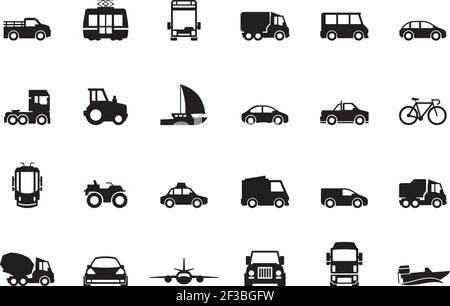 Transport silhouette. Airplanes ship car train vehicle logistic icons vector transporting symbols Stock Vector