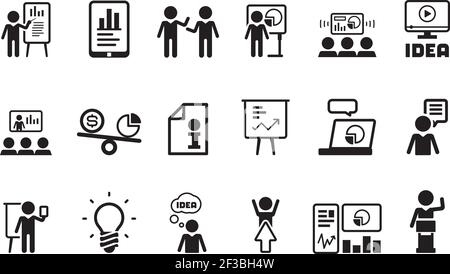 Business lesson icon. Presentation training speaking events conferences classroom meeting people vector symbols pictogram Stock Vector
