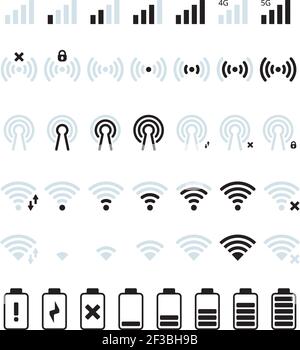 Phone mobile signal. Wifi and mobile status bar connection icon gsm batteries level vector pictures Stock Vector