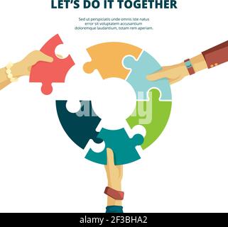 Puzzle in hand. Business concept man put piece of jigsaw together finish work final project good partners vector puzzle background Stock Vector