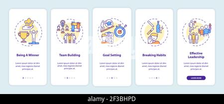 Motivational content types onboarding mobile app page screen with concepts Stock Vector