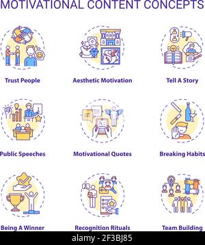 Motivational content concept icons set Stock Vector
